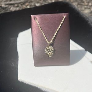 14K Yellow Natural Black Spinel & .005 CTW Natural Diamond Lion 20" Necklace